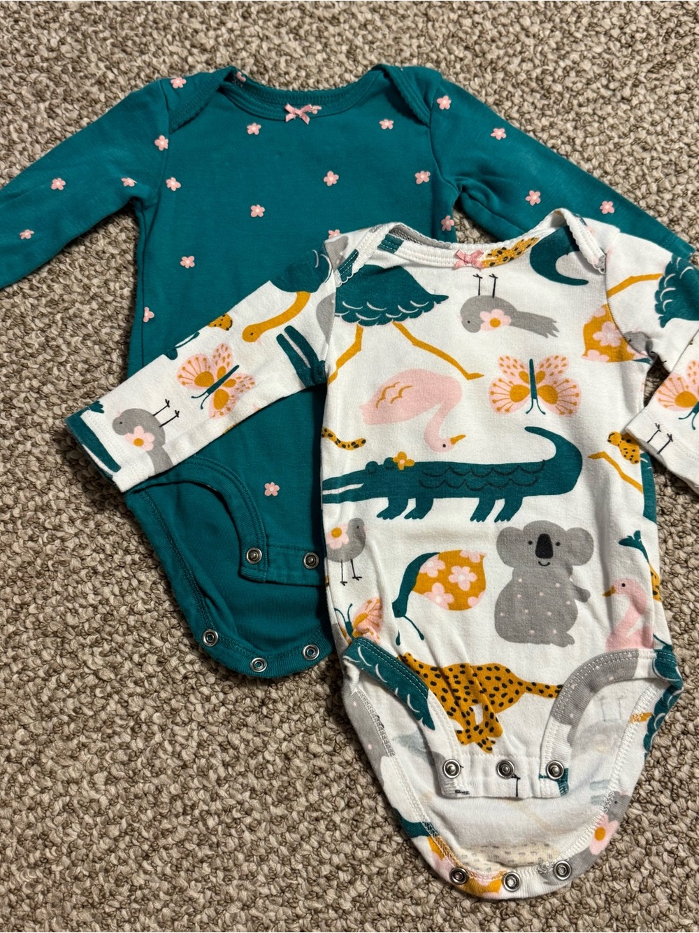 Lot of Baby Girl Carter's Bodysuits Floral Safari Animal Print 3 Months